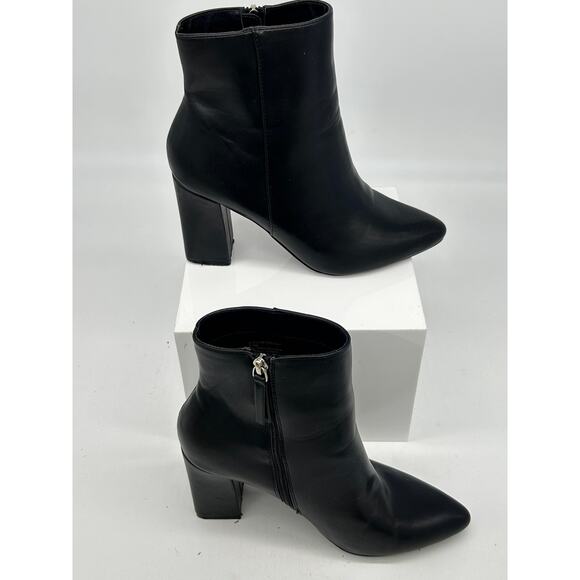 Madden Girl Flexx Pointed-Toe Booties Leather Black Block High Heels Sz 7.5 - Picture 3 of 7